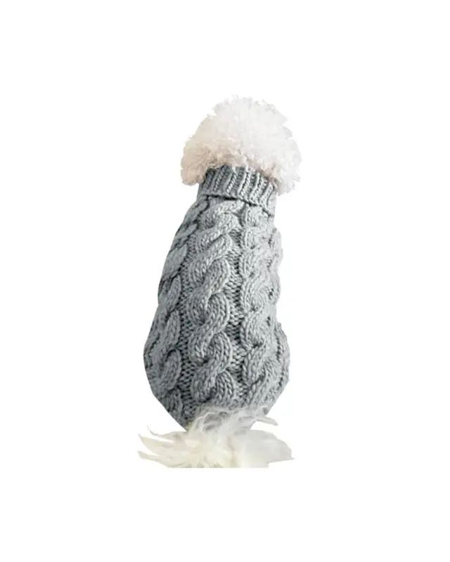 Maglione Trecciolo color grigio indossata da un cane