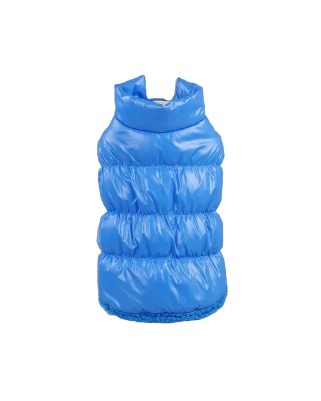 Piumino Brina color blu indossata da un cane